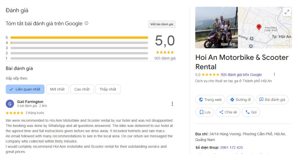 Dịch vụ tại đây nhận về gần 1.000 đánh giá 5 sao trên Google